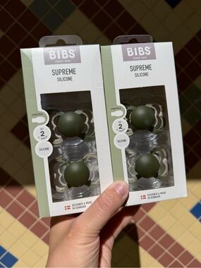 4 BIBS Supreme Silicone Pacifiers in Olive Green